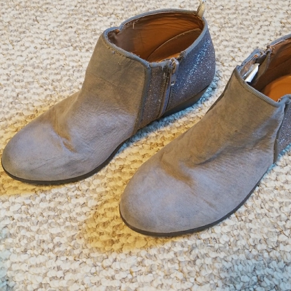Gray and silver booties
